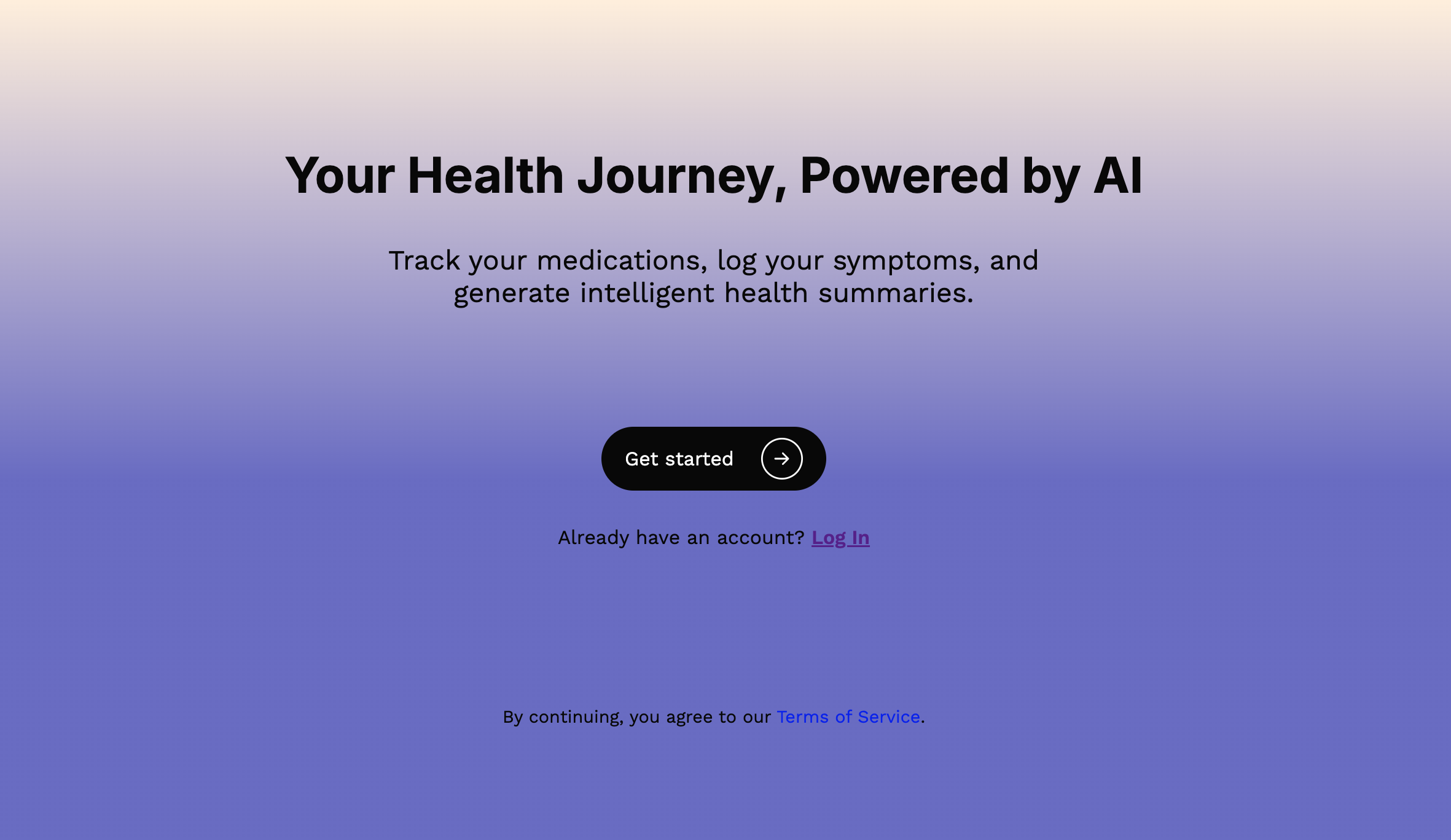 landing page of health AI app